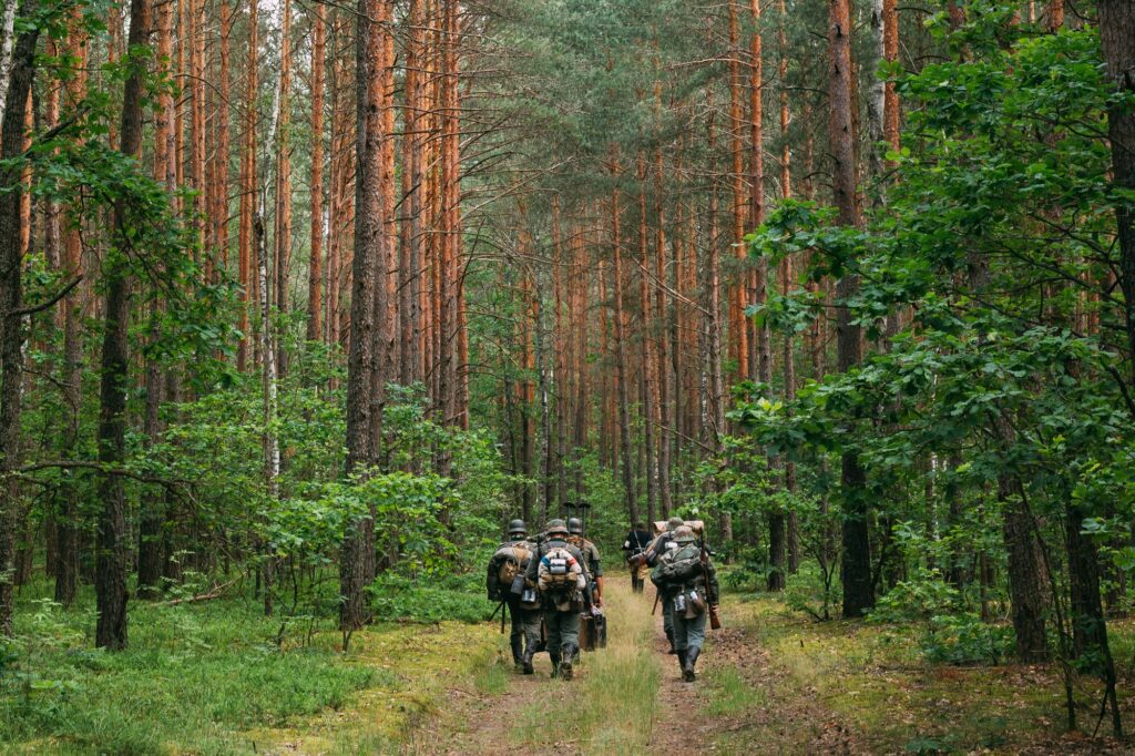 German Infantry Soldier In World War II Marching Walking Along F