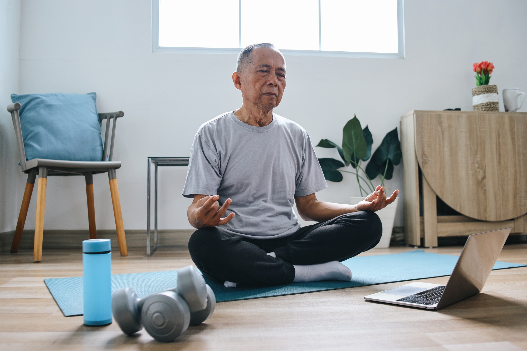 Senior Man Meditating Yoga